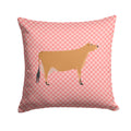 Jersey Cow Pink Check Decorative Throw Pillow 14x14 Indoor Outdoor Accent Cushion, Fabric Cover with Insert for Sofa, Bed, Porch & Living Room