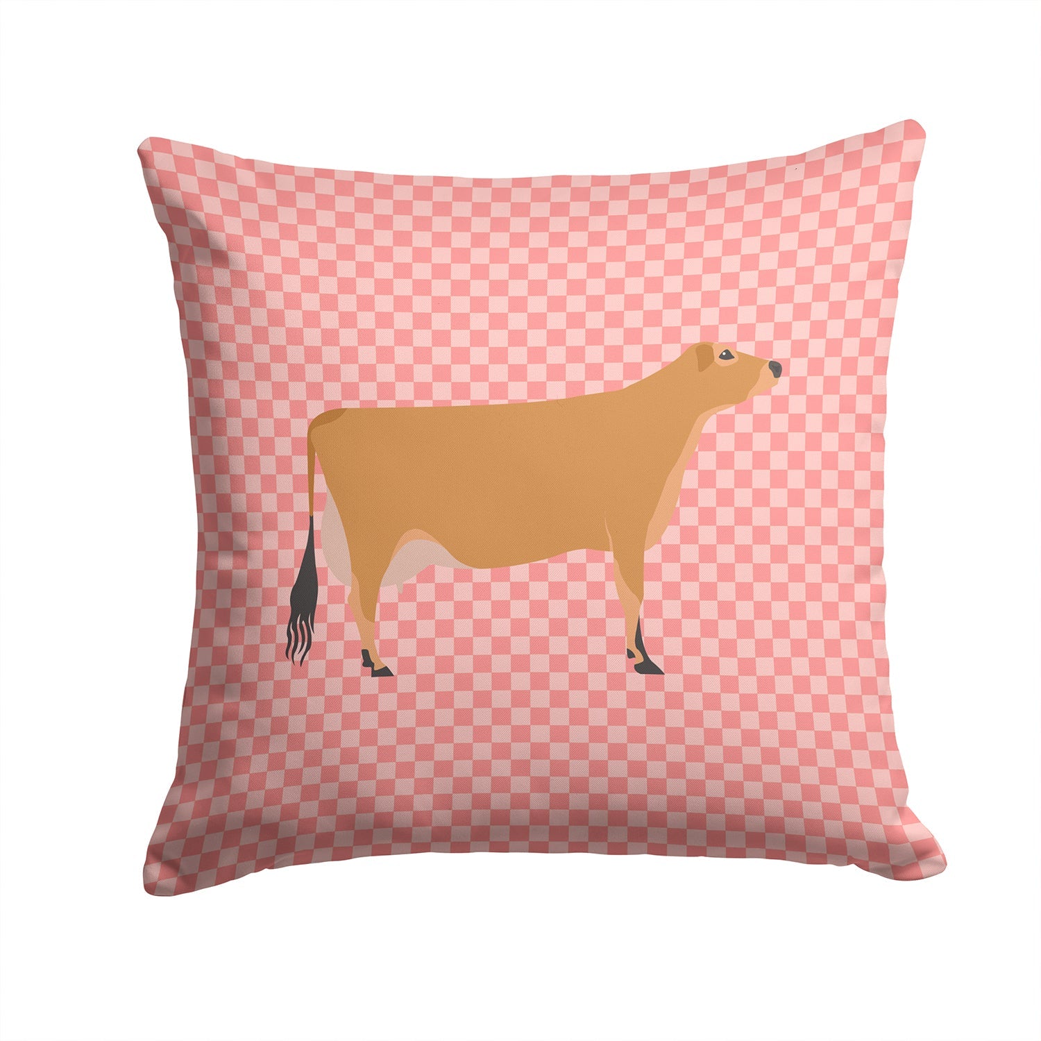 Jersey Cow Pink Check Decorative Throw Pillow 14x14 Indoor Outdoor Accent Cushion, Fabric Cover with Insert for Sofa, Bed, Porch & Living Room