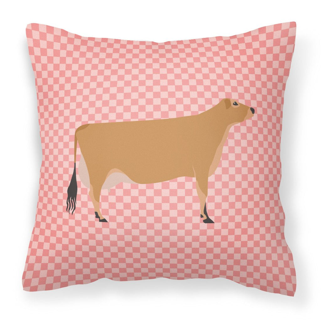 Jersey Cow Pink Check Decorative Throw Pillow 18x18 Indoor Outdoor Accent Cushion, Fabric Cover with Insert for Sofa, Bed, Porch & Living Room