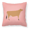 Jersey Cow Pink Check Decorative Throw Pillow 18x18 Indoor Outdoor Accent Cushion, Fabric Cover with Insert for Sofa, Bed, Porch & Living Room