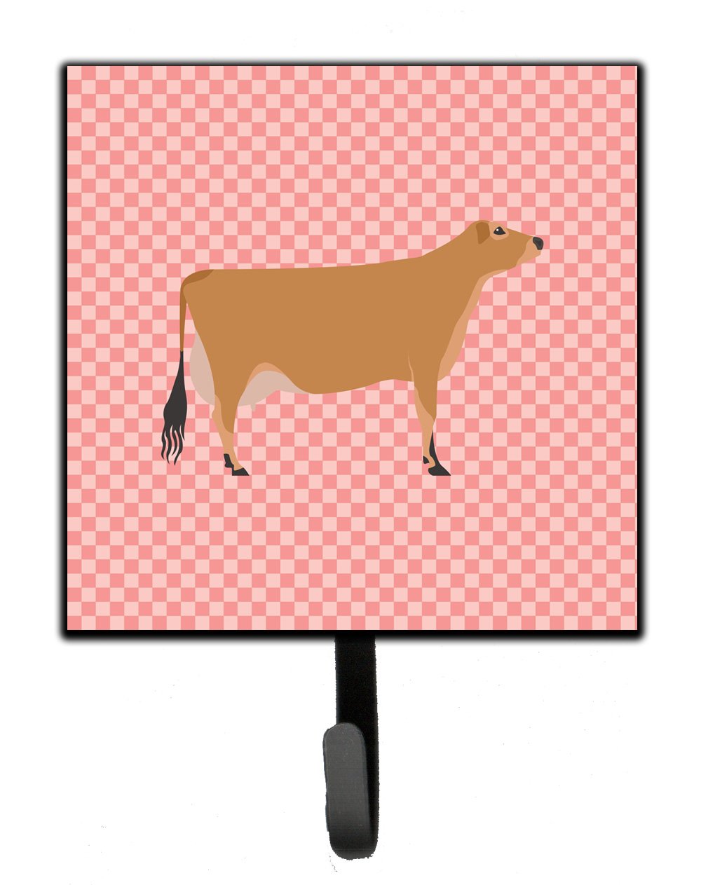Jersey Cow Pink Check Leash or Key Holder Wall Hooks, Key Hooks Holder, Coat Rack Wall Mount, Coat Hooks, Hooks for Hanging Keys, Towels, Aprons, Leashes