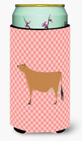 Jersey Cow Pink Check Tall Boy Hugger Can Cooler Sleeve Machine Washable Drink Collapsible Insulator Beverage Insulated Holder