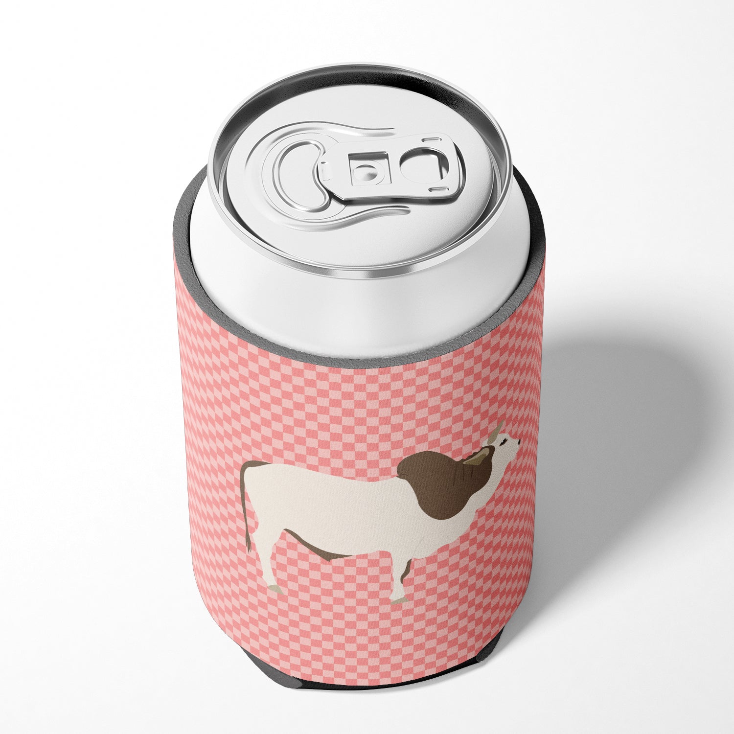 Malvi Cow Pink Check Can or Bottle Hugger Cooler Sleeve for Standard 12 oz Cans, Insulated Foam Beer & Soda Can Hugger Reusable