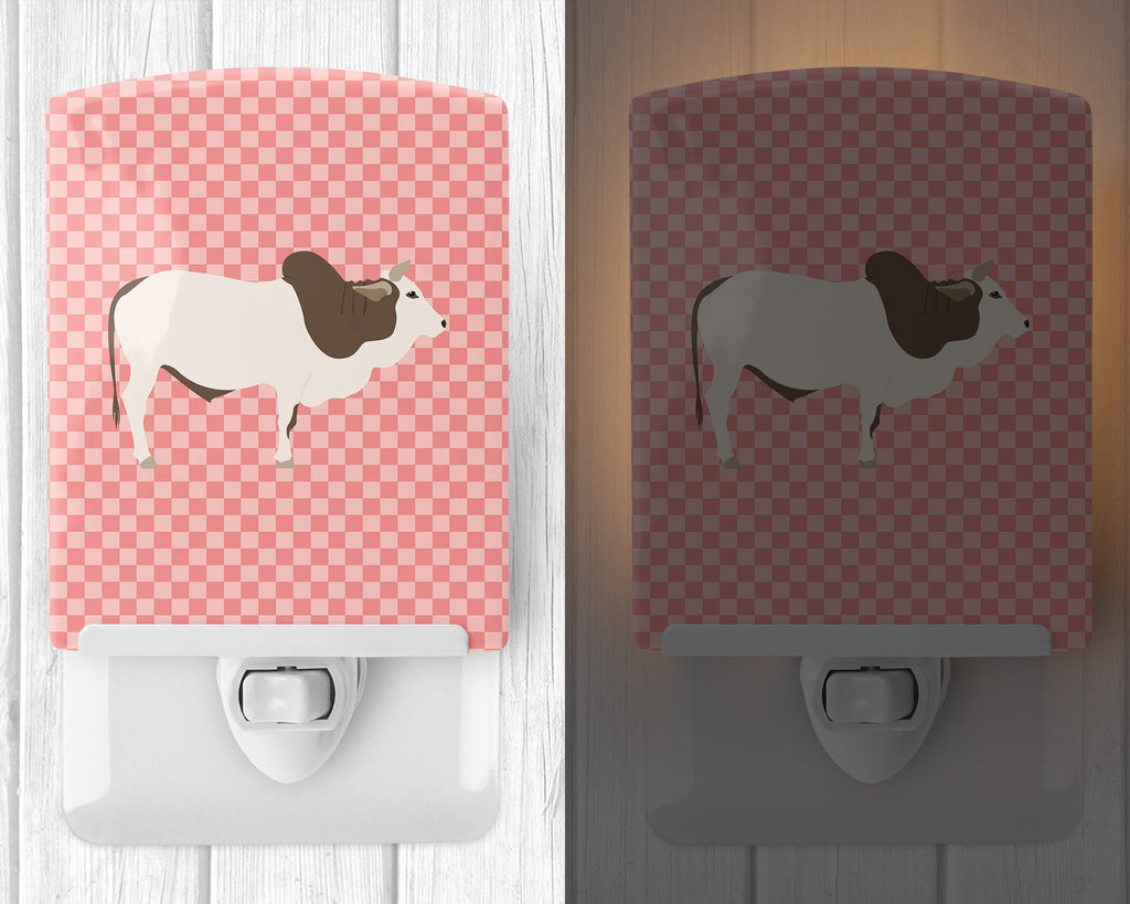 Malvi Cow Pink Check Ceramic Night Light Compact, UL-Certified, Ideal for Bedroom, Bathroom, Nursery, Hallway, Kitchen, 6x4x3, Multicolor
