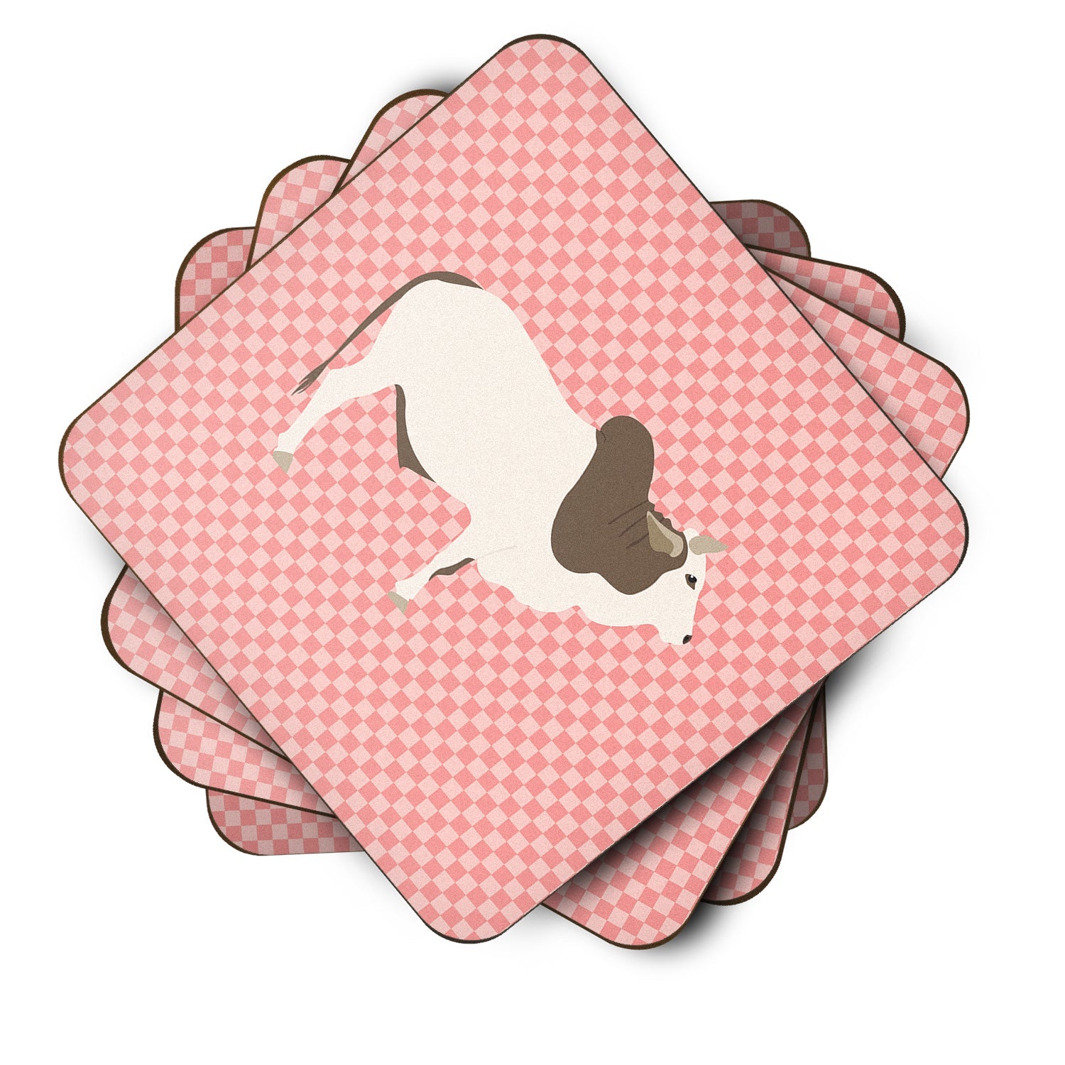 Malvi Cow Pink Check Foam Coasters Set of 4 Cup Coasters for Indoor Outdoor, Tabletop Protection, Anti Slip, Mouse pad Material