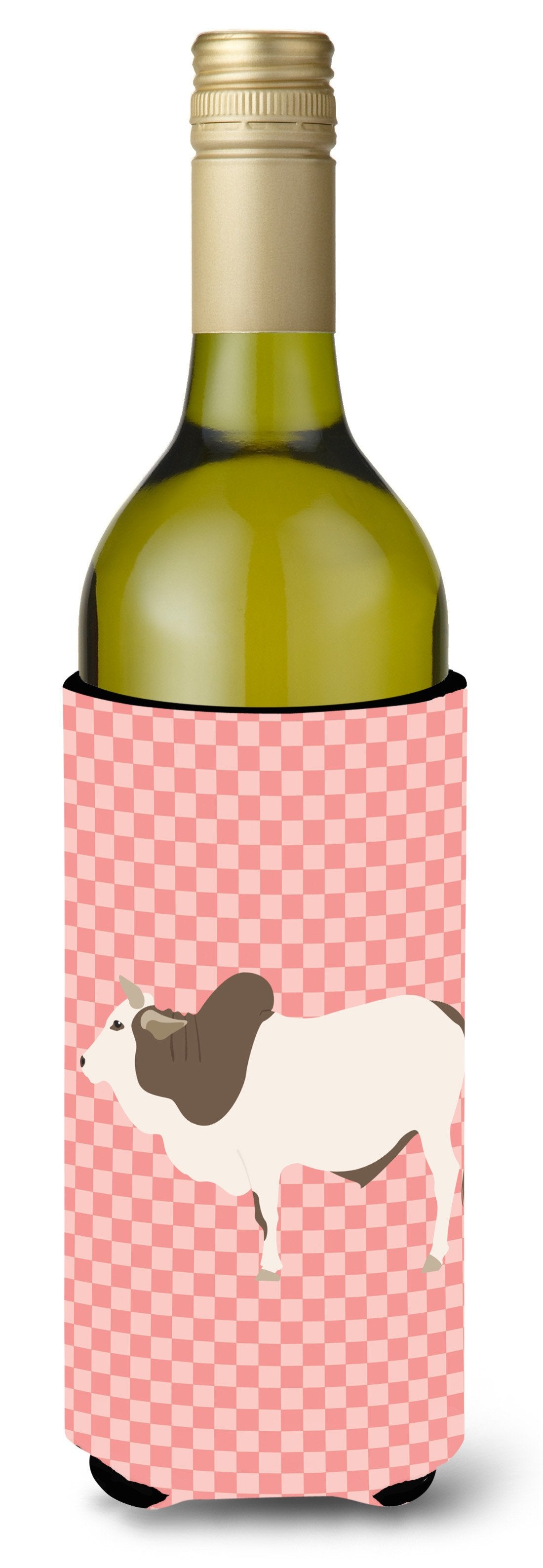 Malvi Cow Pink Check Wine Bottle Hugger Gift Sleeve for Standard 750 ml Bottles, Insulated Reusable Also Fits Mini Shot & Pint Bottles