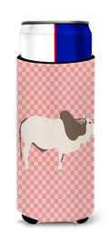 Malvi Cow Pink Check Slim Can Hugger , Insulated Foam Hugger for 12 oz Slim Cans, Beer Bottles & Water Bottles, Printed in USA