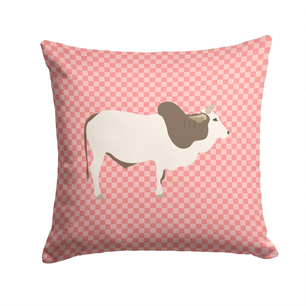 Malvi Cow Pink Check Decorative Throw Pillow 14x14 Indoor Outdoor Accent Cushion, Fabric Cover with Insert for Sofa, Bed, Porch & Living Room