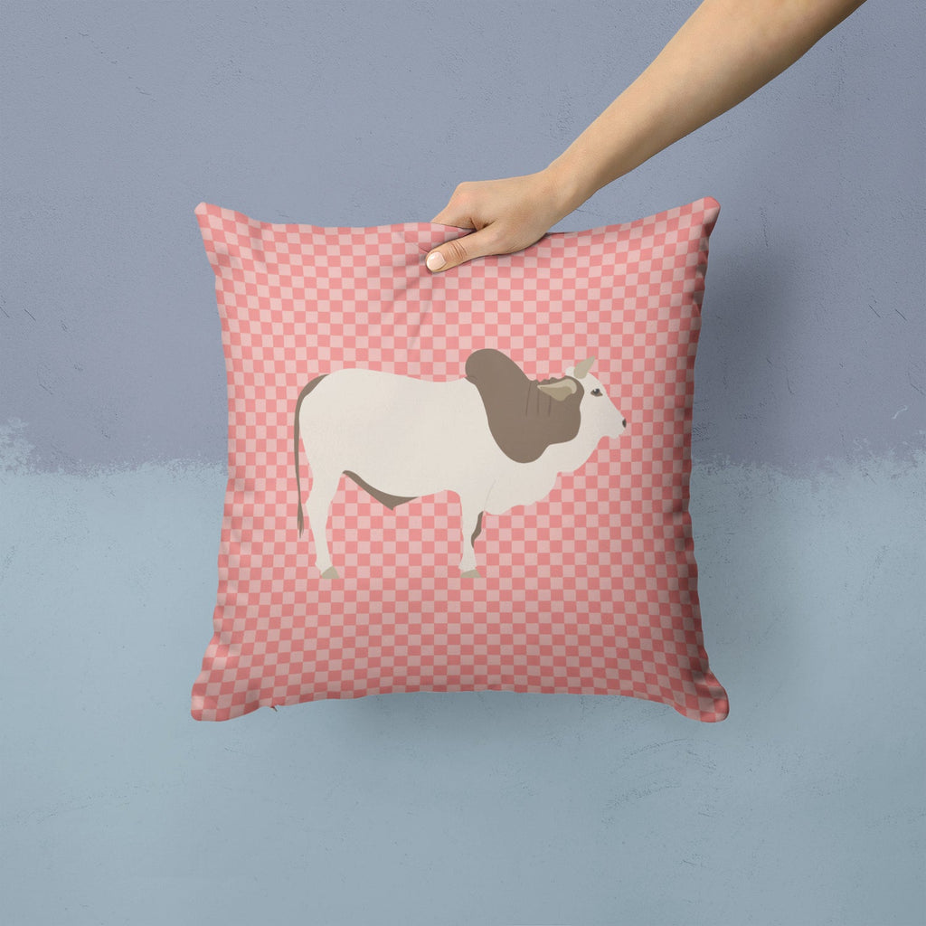 Malvi Cow Pink Check Decorative Throw Pillow 14x14 Indoor Outdoor Accent Cushion, Fabric Cover with Insert for Sofa, Bed, Porch & Living Room