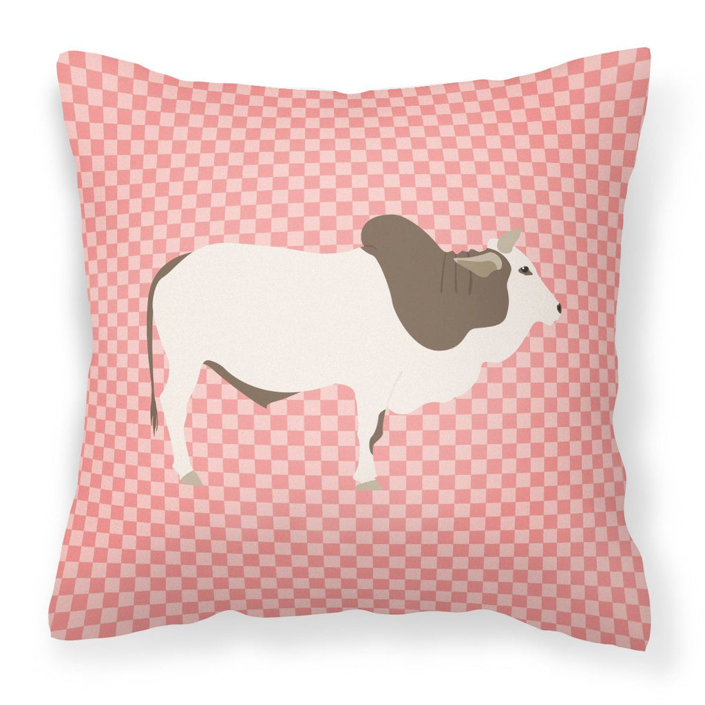 Malvi Cow Pink Check Decorative Throw Pillow 18x18 Indoor Outdoor Accent Cushion, Fabric Cover with Insert for Sofa, Bed, Porch & Living Room