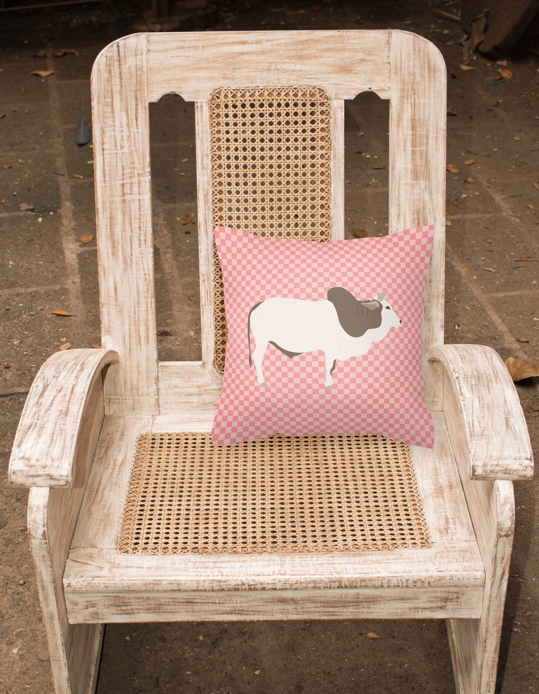 Malvi Cow Pink Check Decorative Throw Pillow 18x18 Indoor Outdoor Accent Cushion, Fabric Cover with Insert for Sofa, Bed, Porch & Living Room