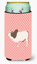 Malvi Cow Pink Check Tall Boy Hugger Can Cooler Sleeve Machine Washable Drink Collapsible Insulator Beverage Insulated Holder
