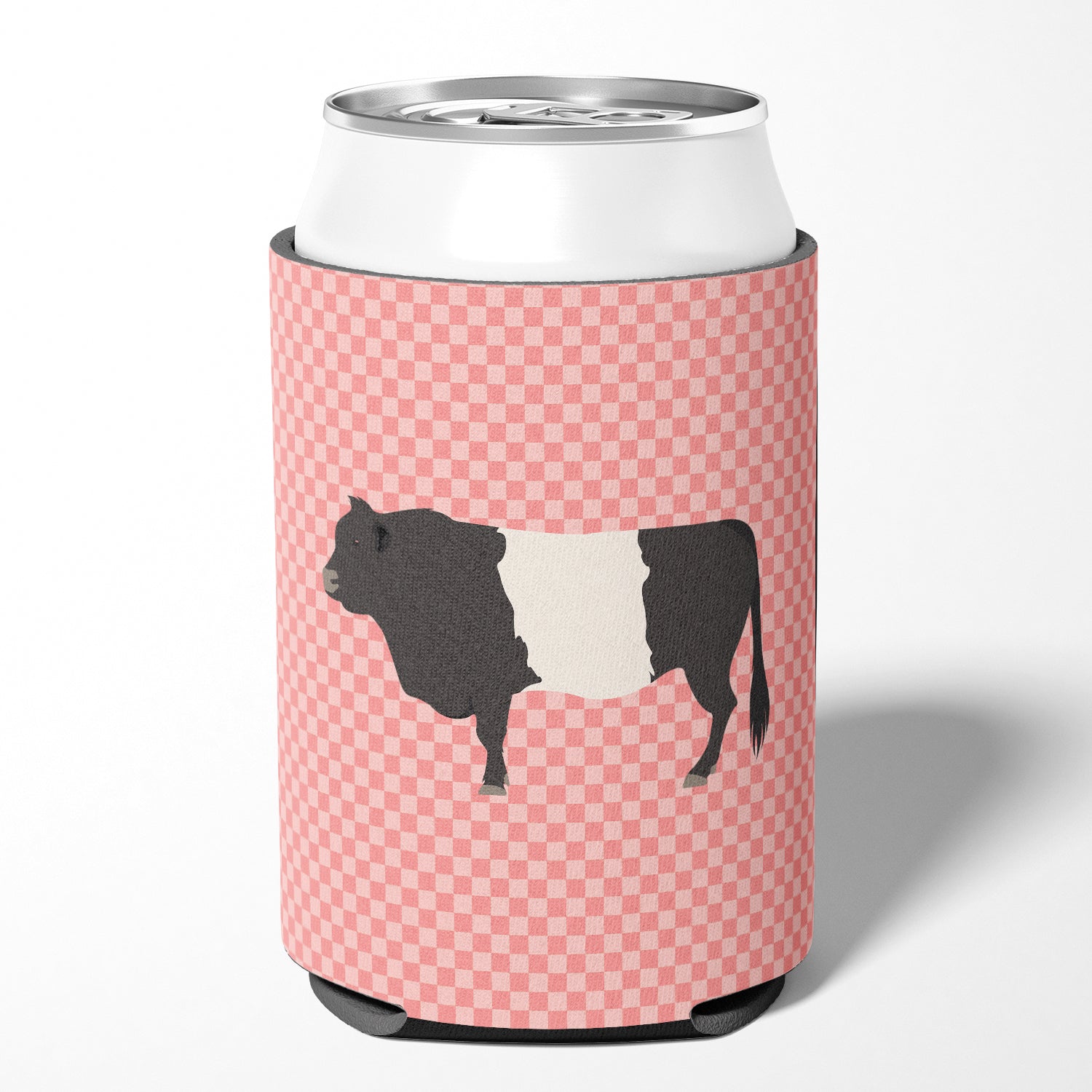 Belted Galloway Cow Pink Check Can or Bottle Hugger Cooler Sleeve for Standard 12 oz Cans, Insulated Foam Beer & Soda Can Hugger Reusable