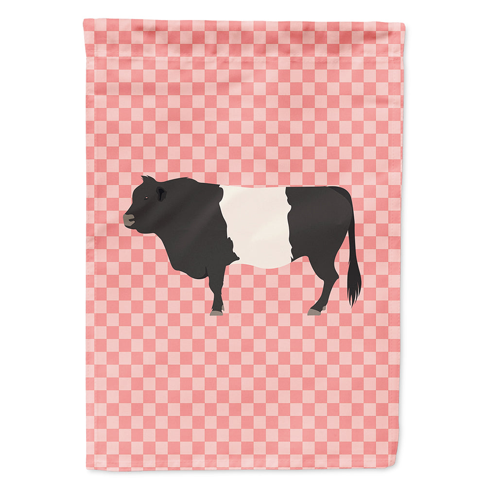 Belted Galloway Cow Pink Check House Flag 28x40 Porch Sleeve Pole Decorative Outside Yard Banner Artwork Wall Hanging, Polyester