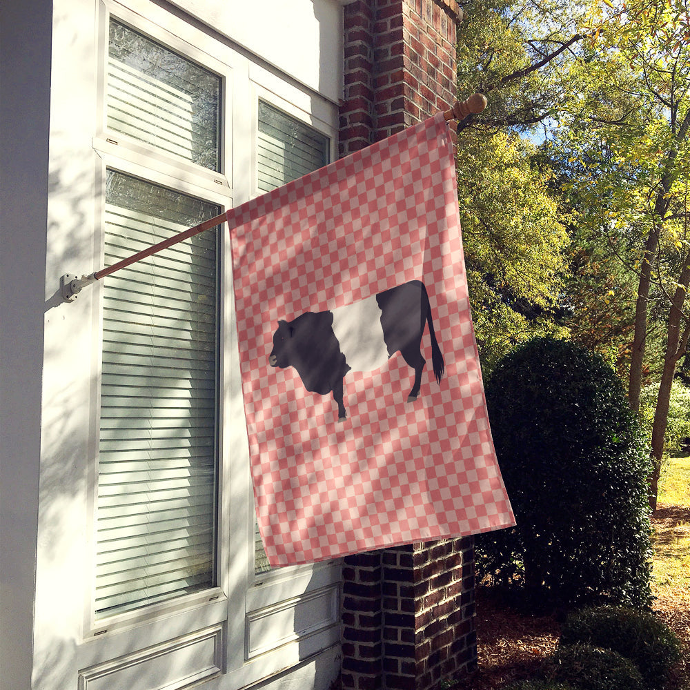 Belted Galloway Cow Pink Check House Flag 28x40 Porch Sleeve Pole Decorative Outside Yard Banner Artwork Wall Hanging, Polyester