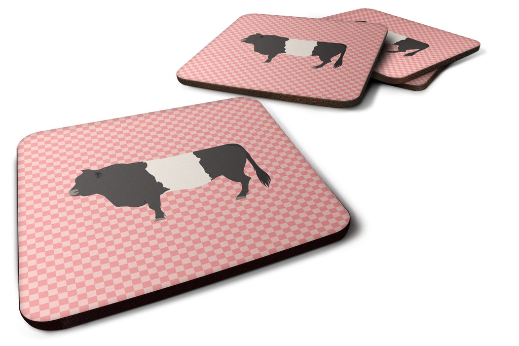 Belted Galloway Cow Pink Check Foam Coasters Set of 4 Cup Coasters for Indoor Outdoor, Tabletop Protection, Anti Slip, Mouse pad Material