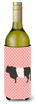 Belted Galloway Cow Pink Check Wine Bottle Hugger Gift Sleeve for Standard 750 ml Bottles, Insulated Reusable Also Fits Mini Shot & Pint Bottles