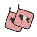 Belted Galloway Cow Pink Check Pot Holder Set of 2 Heat Resistant Quilted Hot Pads 7.5 x 7.5 Inch, Insulated Kitchen Trivets for Cooking & Baking