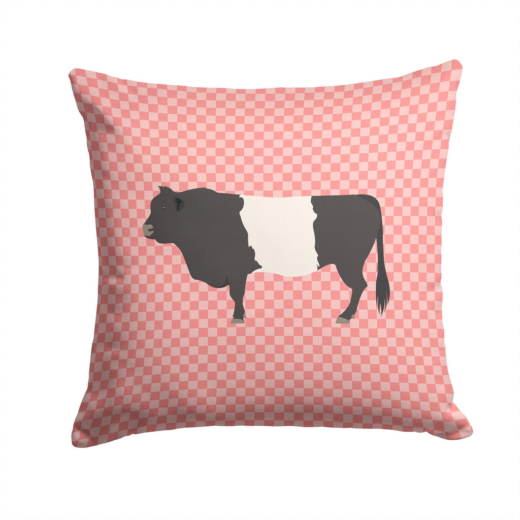 Belted Galloway Cow Pink Check Decorative Throw Pillow 14x14 Indoor Outdoor Accent Cushion, Fabric Cover with Insert for Sofa, Bed, Porch & Living Room