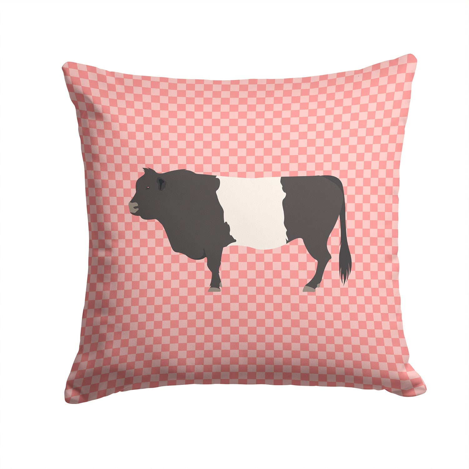 Belted Galloway Cow Pink Check Decorative Throw Pillow 14x14 Indoor Outdoor Accent Cushion, Fabric Cover with Insert for Sofa, Bed, Porch & Living Room