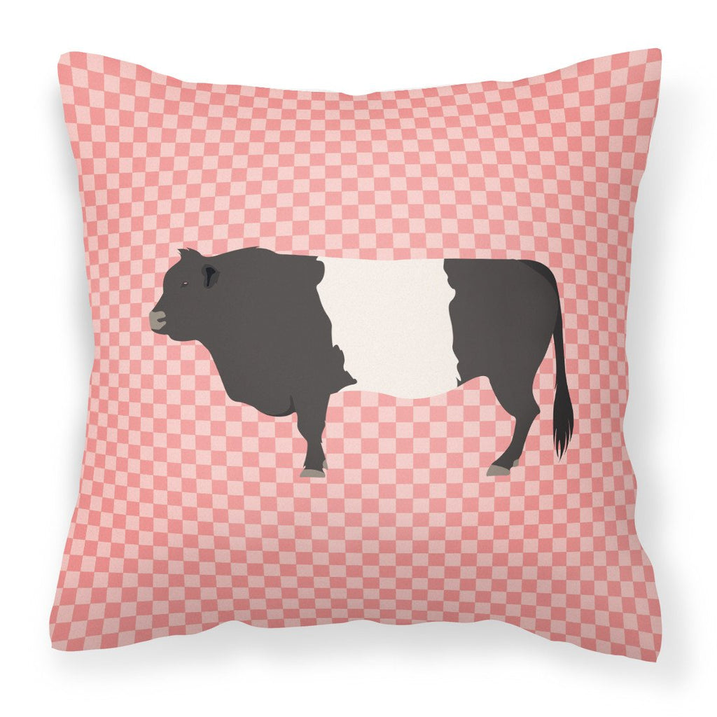 Belted Galloway Cow Pink Check Decorative Throw Pillow 18x18 Indoor Outdoor Accent Cushion, Fabric Cover with Insert for Sofa, Bed, Porch & Living Room