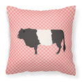 Belted Galloway Cow Pink Check Decorative Throw Pillow 18x18 Indoor Outdoor Accent Cushion, Fabric Cover with Insert for Sofa, Bed, Porch & Living Room