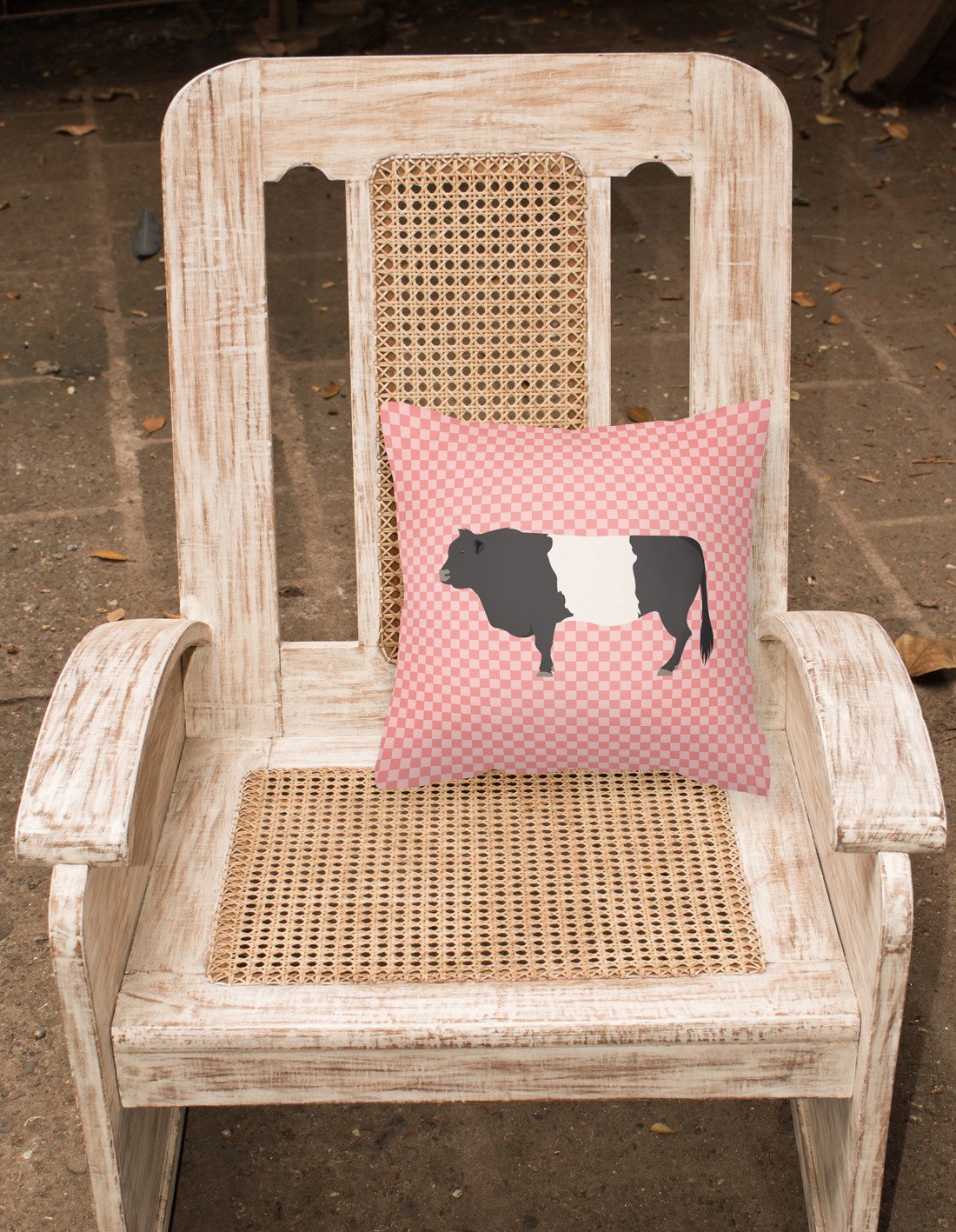 Belted Galloway Cow Pink Check Decorative Throw Pillow 18x18 Indoor Outdoor Accent Cushion, Fabric Cover with Insert for Sofa, Bed, Porch & Living Room