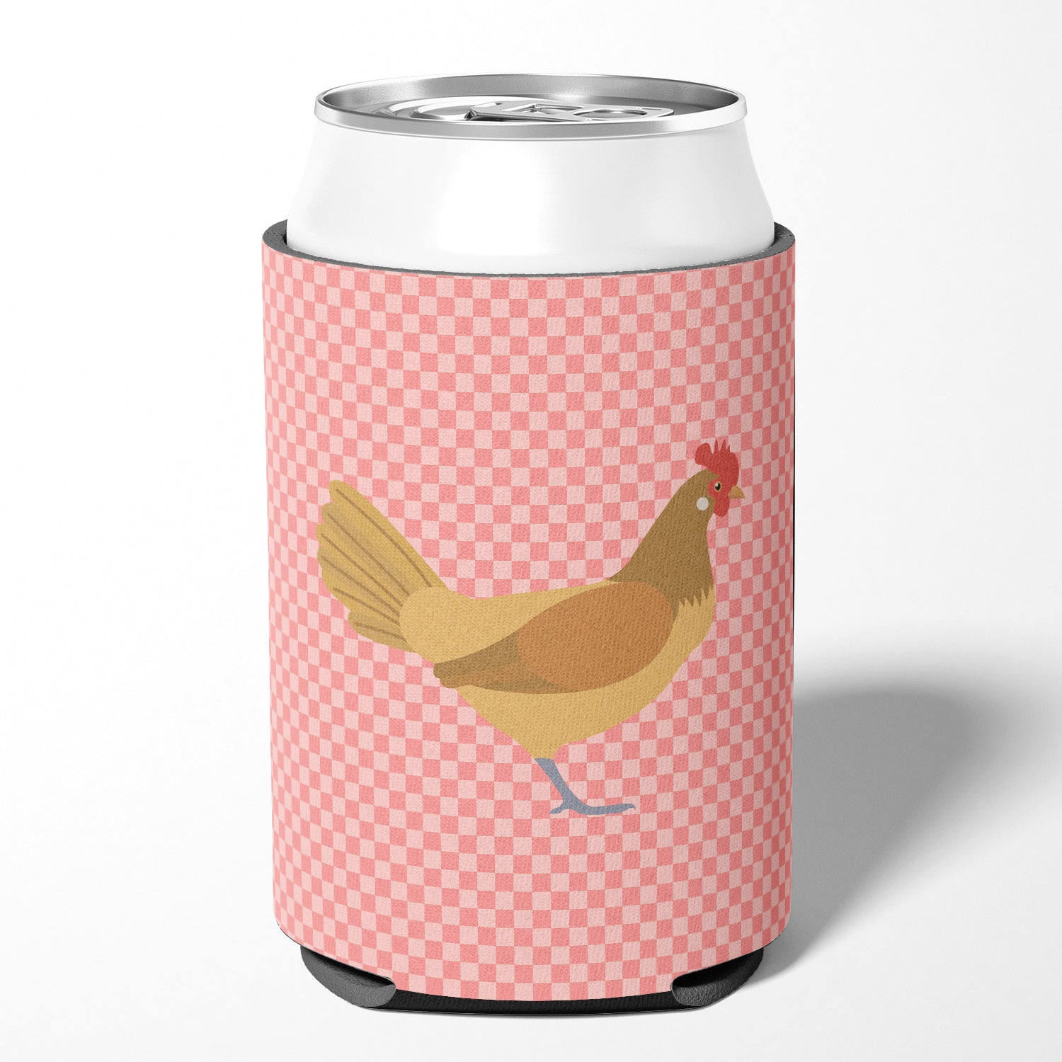 Frisian Friesian Chicken Pink Check Can or Bottle Hugger Cooler Sleeve for Standard 12 oz Cans, Insulated Foam Beer & Soda Can Hugger Reusable