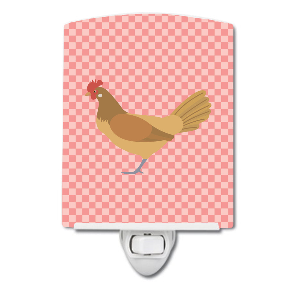 Frisian Friesian Chicken Pink Check Ceramic Night Light Compact, UL-Certified, Ideal for Bedroom, Bathroom, Nursery, Hallway, Kitchen, 6x4x3, Multicolor