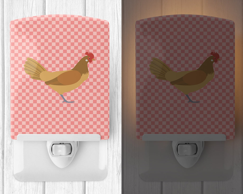 Frisian Friesian Chicken Pink Check Ceramic Night Light Compact, UL-Certified, Ideal for Bedroom, Bathroom, Nursery, Hallway, Kitchen, 6x4x3, Multicolor