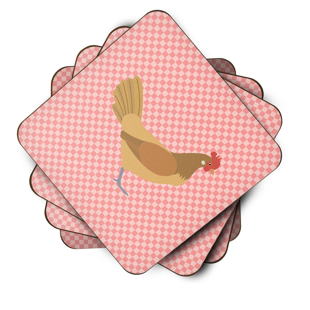 Frisian Friesian Chicken Pink Check Foam Coasters Set of 4 Cup Coasters for Indoor Outdoor, Tabletop Protection, Anti Slip, Mouse pad Material