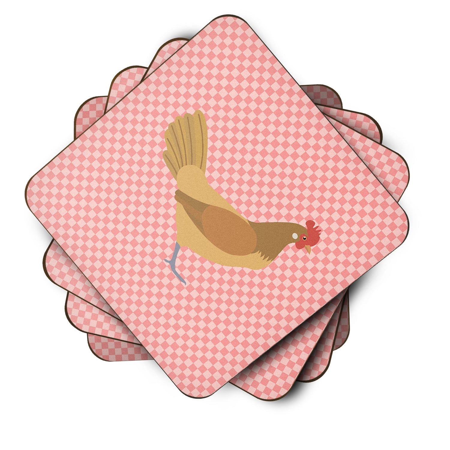 Frisian Friesian Chicken Pink Check Foam Coasters Set of 4 Cup Coasters for Indoor Outdoor, Tabletop Protection, Anti Slip, Mouse pad Material