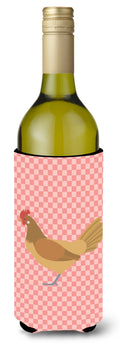 Frisian Friesian Chicken Pink Check Wine Bottle Hugger Gift Sleeve for Standard 750 ml Bottles, Insulated Reusable Also Fits Mini Shot & Pint Bottles