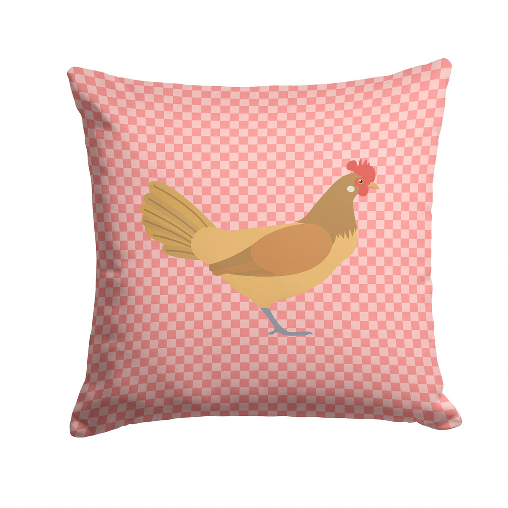 Frisian Friesian Chicken Pink Check Decorative Throw Pillow 14x14 Indoor Outdoor Accent Cushion, Fabric Cover with Insert for Sofa, Bed, Porch & Living Room