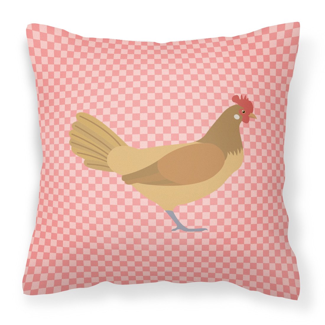 Frisian Friesian Chicken Pink Check Decorative Throw Pillow 18x18 Indoor Outdoor Accent Cushion, Fabric Cover with Insert for Sofa, Bed, Porch & Living Room