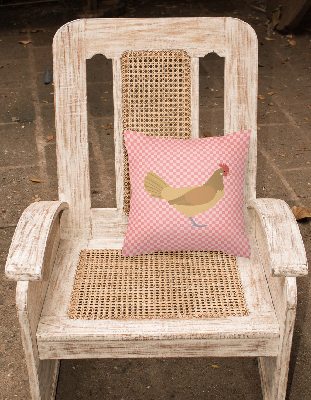 Frisian Friesian Chicken Pink Check Decorative Throw Pillow 18x18 Indoor Outdoor Accent Cushion, Fabric Cover with Insert for Sofa, Bed, Porch & Living Room