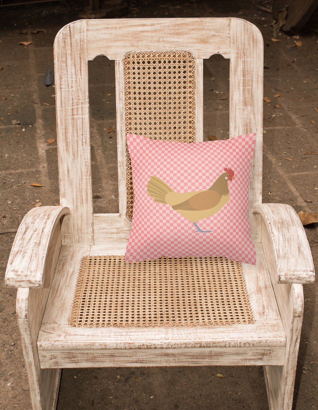 Frisian Friesian Chicken Pink Check Decorative Throw Pillow 18x18 Indoor Outdoor Accent Cushion, Fabric Cover with Insert for Sofa, Bed, Porch & Living Room