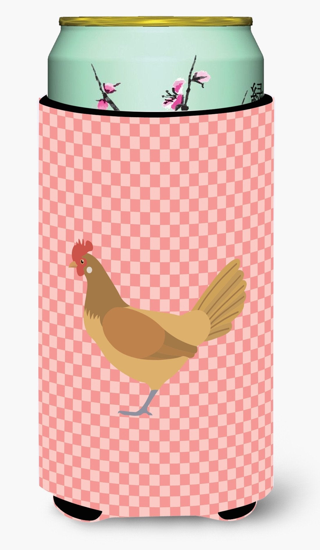 Frisian Friesian Chicken Pink Check Tall Boy Hugger Can Cooler Sleeve Machine Washable Drink Collapsible Insulator Beverage Insulated Holder