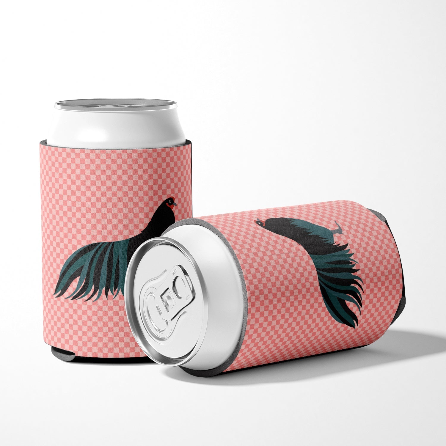 Sumatra Chicken Pink Check Can or Bottle Hugger Cooler Sleeve for Standard 12 oz Cans, Insulated Foam Beer & Soda Can Hugger Reusable