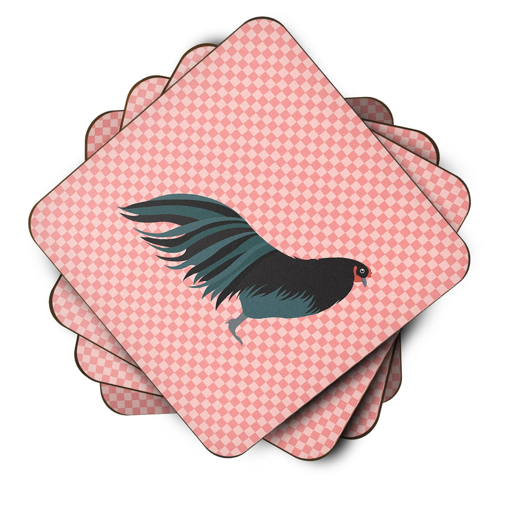 Sumatra Chicken Pink Check Foam Coasters Set of 4 Cup Coasters for Indoor Outdoor, Tabletop Protection, Anti Slip, Mouse pad Material