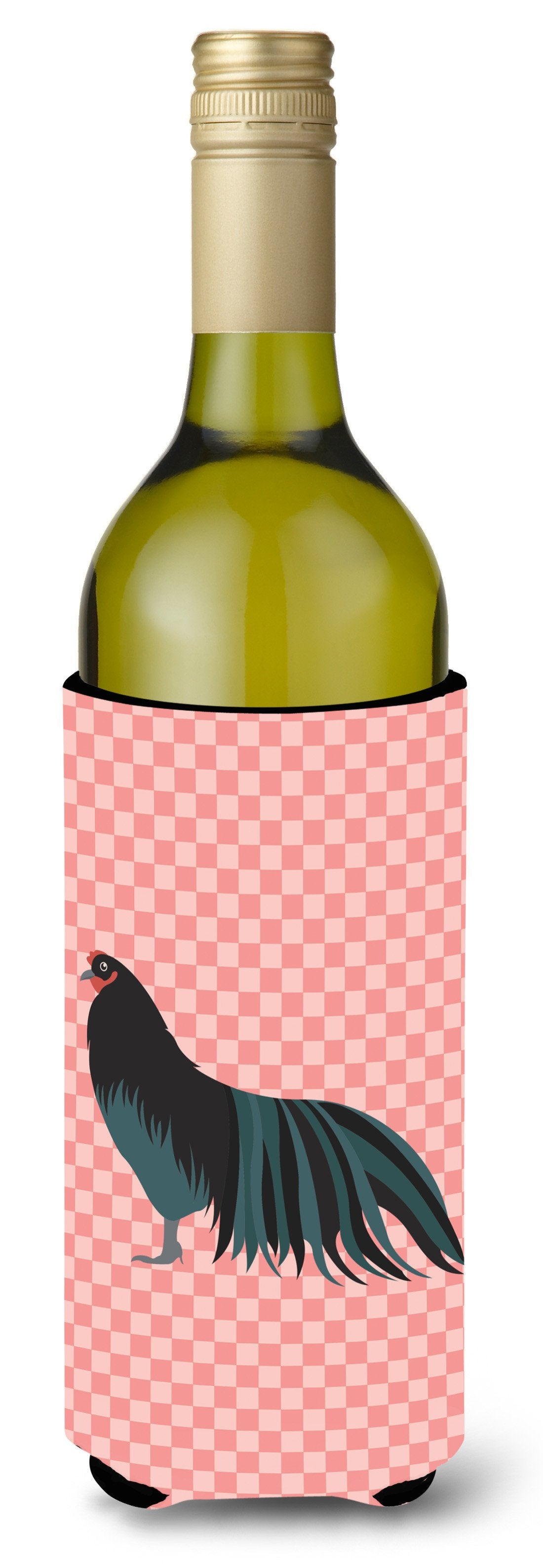 Sumatra Chicken Pink Check Wine Bottle Hugger Gift Sleeve for Standard 750 ml Bottles, Insulated Reusable Also Fits Mini Shot & Pint Bottles
