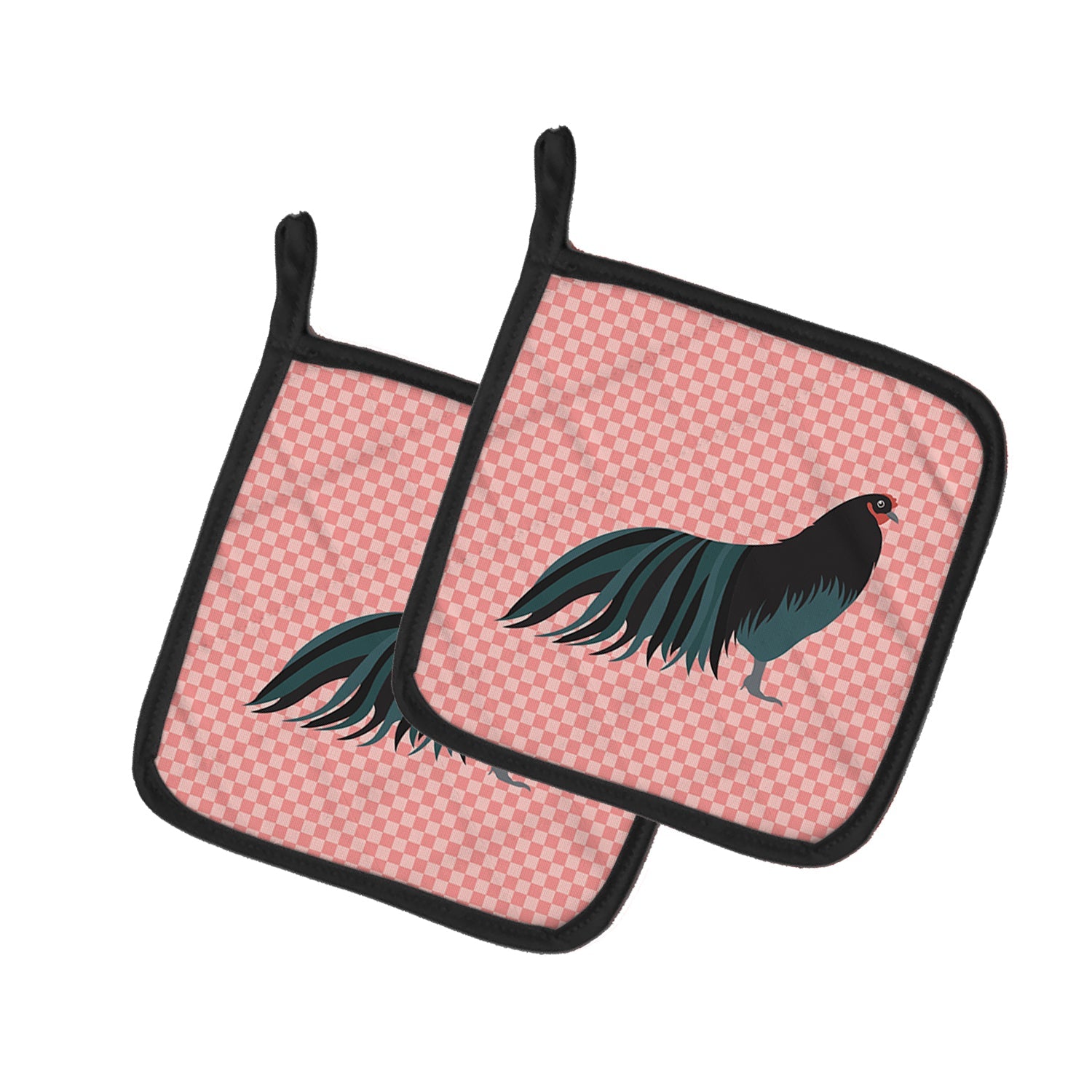 Sumatra Chicken Pink Check Pot Holder Set of 2 Heat Resistant Quilted Hot Pads 7.5 x 7.5 Inch, Insulated Kitchen Trivets for Cooking & Baking