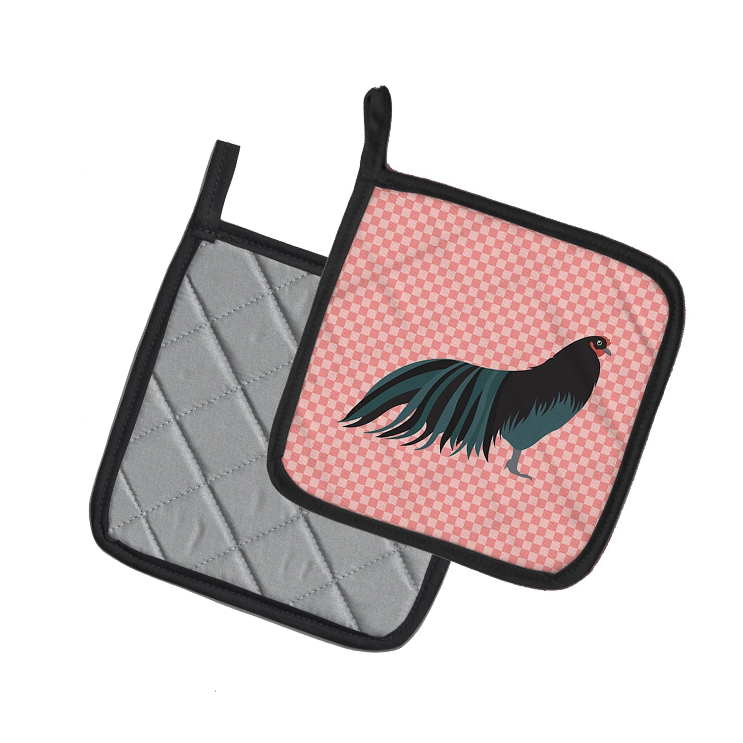 Sumatra Chicken Pink Check Pot Holder Set of 2 Heat Resistant Quilted Hot Pads 7.5 x 7.5 Inch, Insulated Kitchen Trivets for Cooking & Baking
