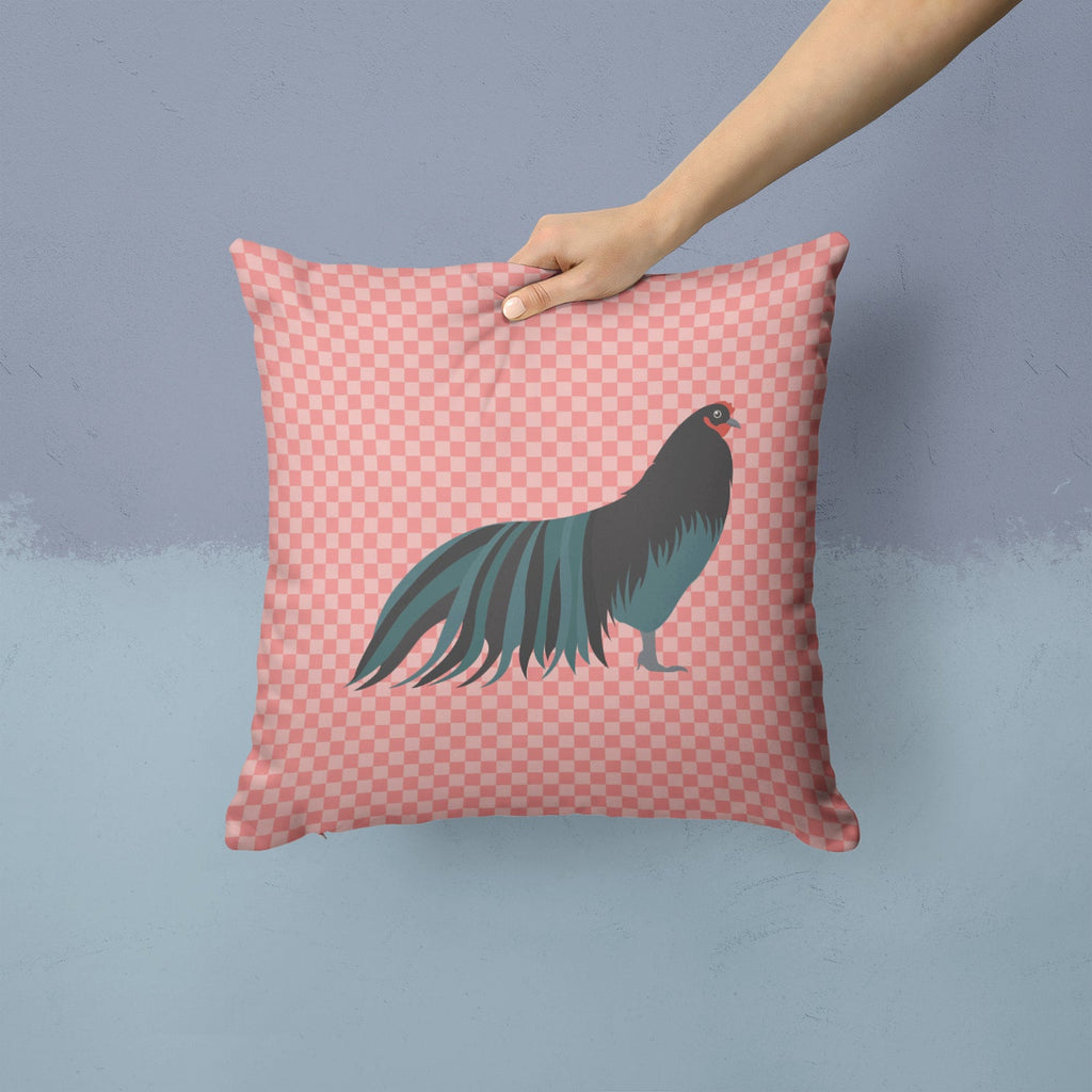 Sumatra Chicken Pink Check Decorative Throw Pillow 14x14 Indoor Outdoor Accent Cushion, Fabric Cover with Insert for Sofa, Bed, Porch & Living Room