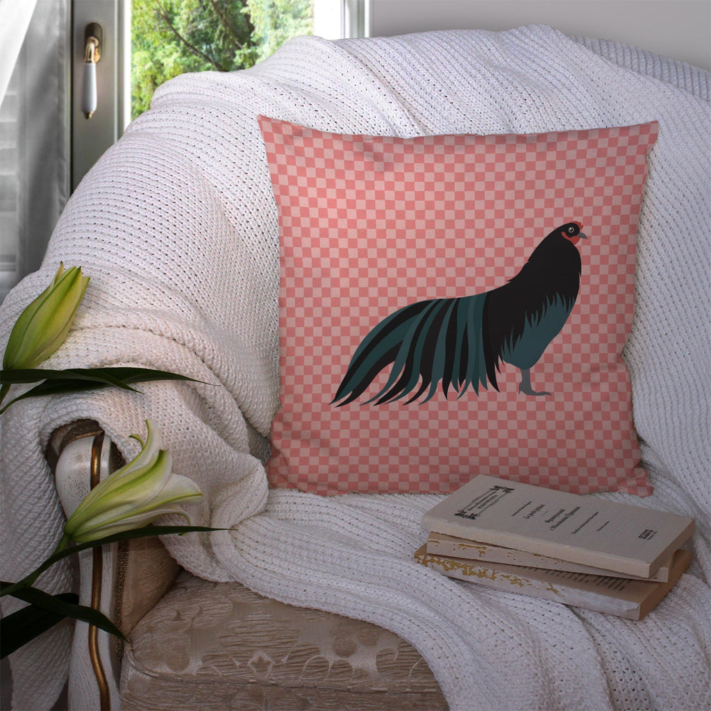 Sumatra Chicken Pink Check Decorative Throw Pillow 14x14 Indoor Outdoor Accent Cushion, Fabric Cover with Insert for Sofa, Bed, Porch & Living Room