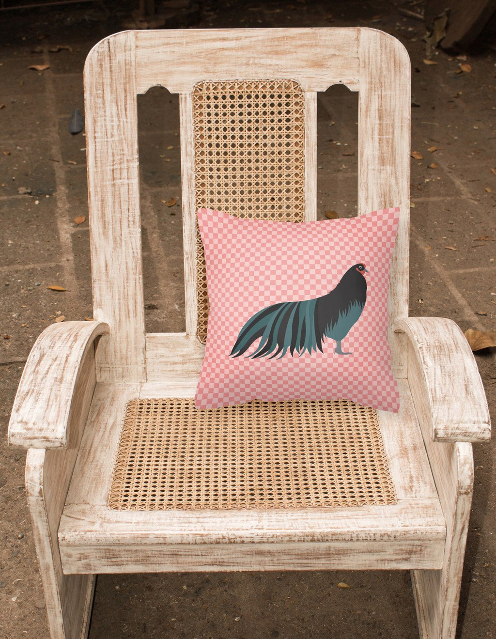 Sumatra Chicken Pink Check Decorative Throw Pillow 18x18 Indoor Outdoor Accent Cushion, Fabric Cover with Insert for Sofa, Bed, Porch & Living Room