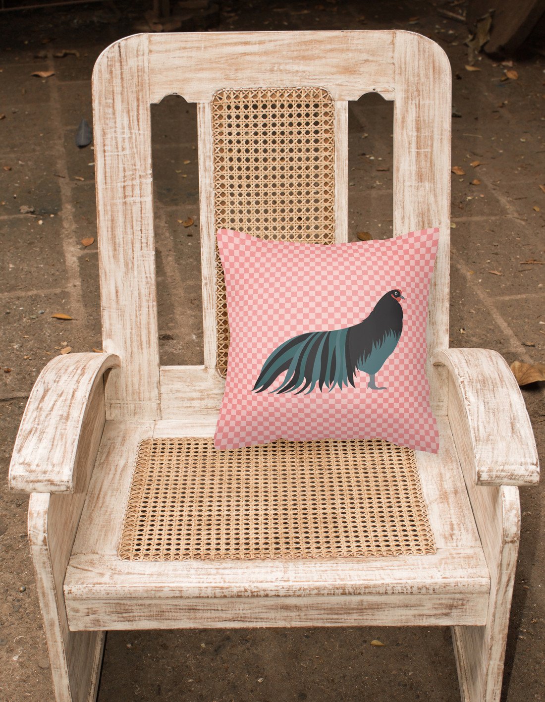 Sumatra Chicken Pink Check Decorative Throw Pillow 18x18 Indoor Outdoor Accent Cushion, Fabric Cover with Insert for Sofa, Bed, Porch & Living Room