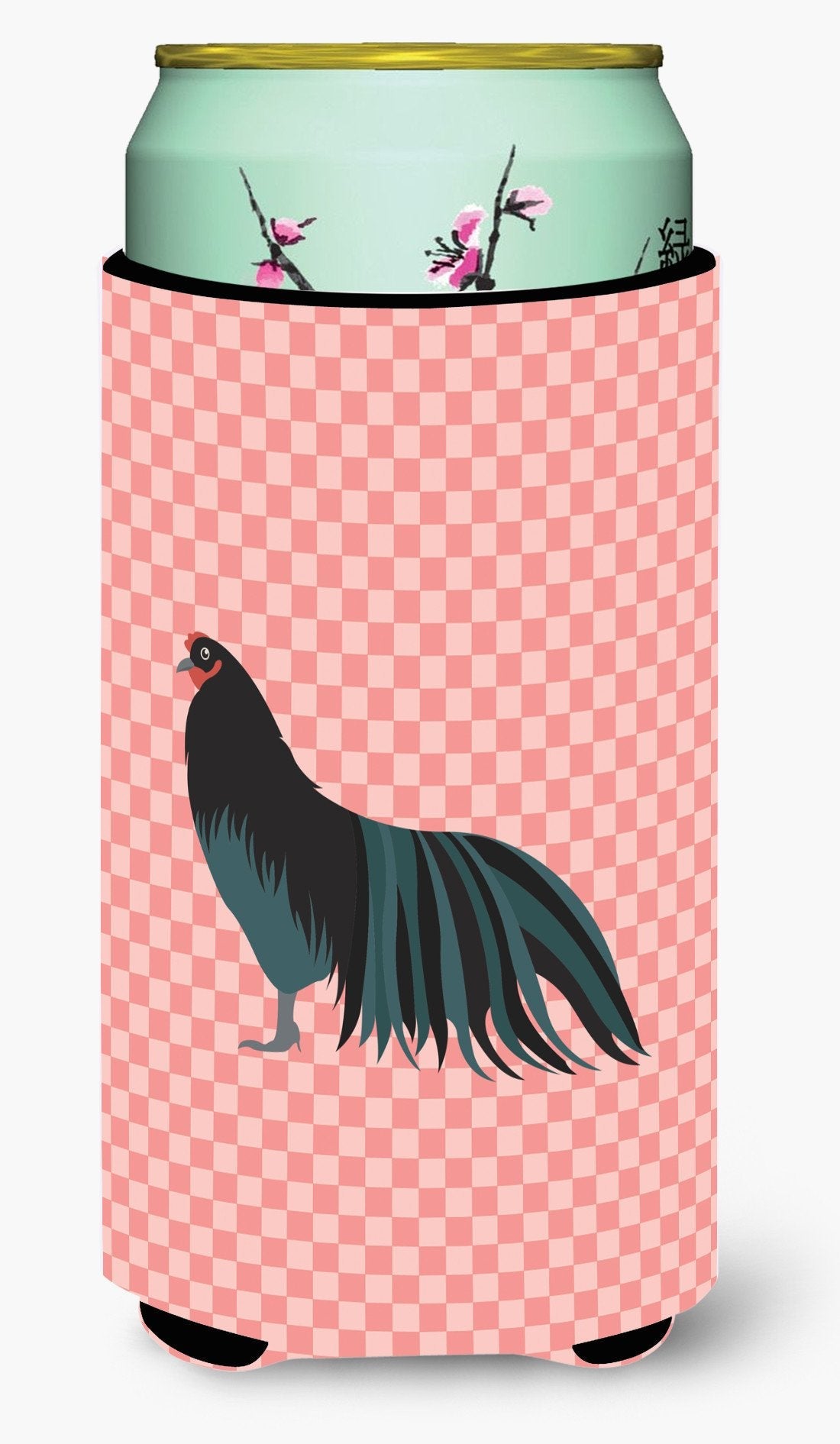 Sumatra Chicken Pink Check Tall Boy Hugger Can Cooler Sleeve Machine Washable Drink Collapsible Insulator Beverage Insulated Holder