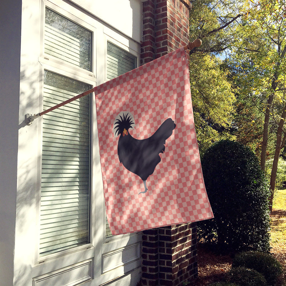 Polish Poland Chicken Pink Check House Flag 28x40 Porch Sleeve Pole Decorative Outside Yard Banner Artwork Wall Hanging, Polyester
