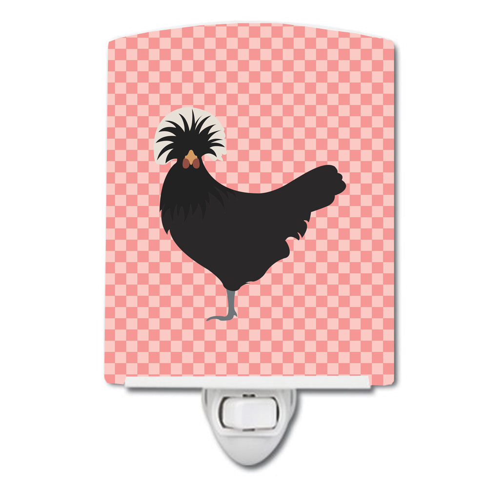 Polish Poland Chicken Pink Check Ceramic Night Light Compact, UL-Certified, Ideal for Bedroom, Bathroom, Nursery, Hallway, Kitchen, 6x4x3, Multicolor